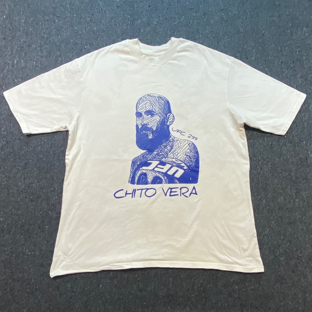 Doce Veintidos UFC 299 Mens XL Chito‎ Vera Graphic T-Shirt Cream Blue MMA Tee